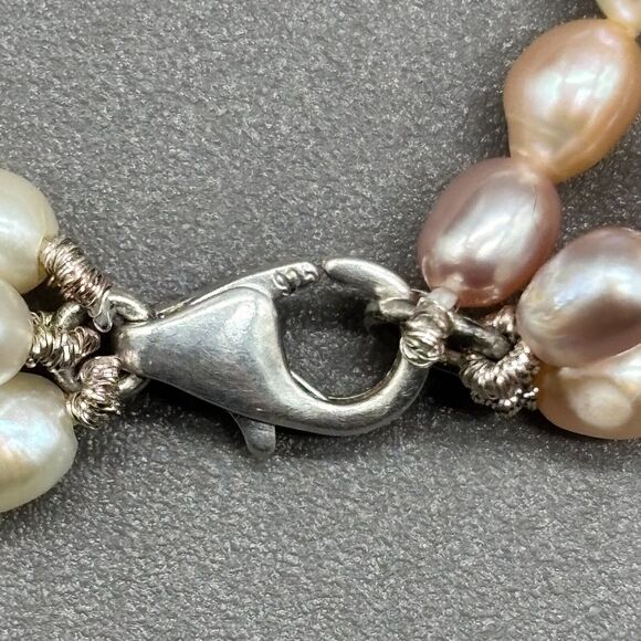 Vintage Freshwater Pearl Bracelet Multi Strand 925 Sterling Silver Clasp 7.5" - Picture 5 of 5